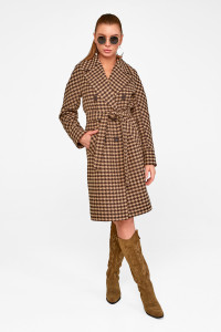 Жіноче пальто «Келлі» коричневого кольору з принтом-зірки