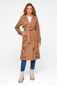 Женское пальто «Долли» цвета кэмел с принтом