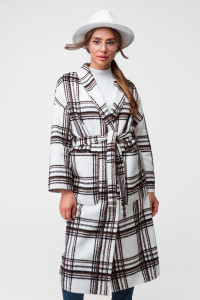 Женское пальто-халат «Алсу» коричнево-белого цвета