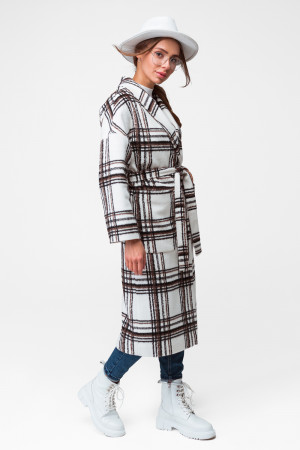 Женское пальто-халат «Алсу» коричнево-белого цвета
