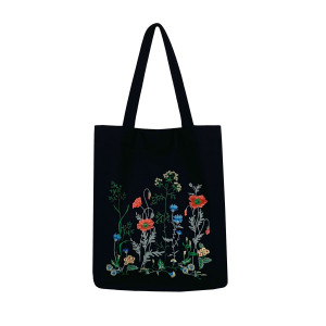 Embroidered shopper bag "Blooming Steppe" in black