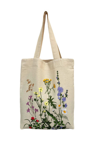 Embroidered shopper bag "Variegated grass" beige