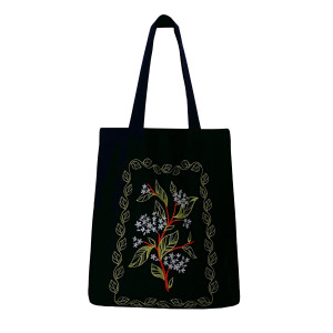 Embroidered shopper bag "Elderberry" in black