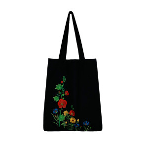 Embroidered shopper bag "Colorful flowers" in black