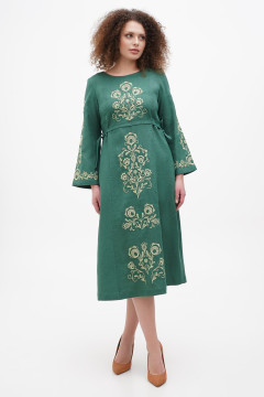 Embroidered dress "Desna" in emerald color