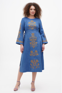 Embroidered dress "Desna" in denim color