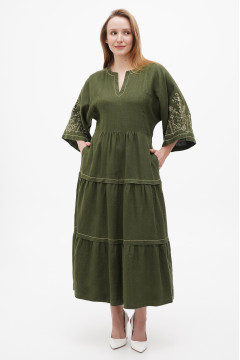 Embroidered dress "Boryslava" khaki