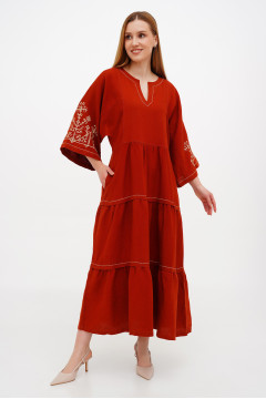 Embroidered dress "Boryslava" terracotta color