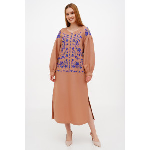 Embroidered dress "Lavandula" caramel color