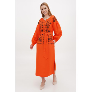 Embroidered dress "Lavandula" in orange color