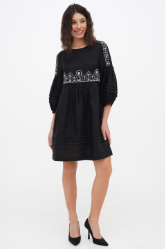 Embroidered dress "Pectoral" in black