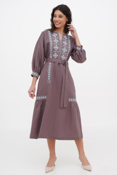 Embroidered dress "Morika" coffee color