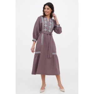 Embroidered dress "Morika" coffee color
