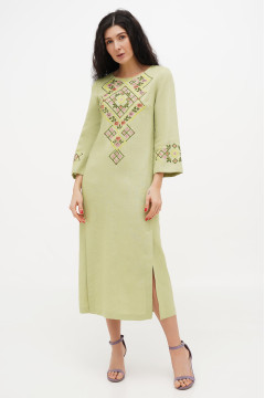 Embroidered dress "Vatra" in pistachio color