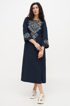 Embroidered dress "Vatra" in dark blue