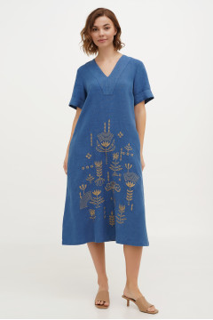 Embroidered dress "Amethyst" in denim color