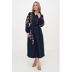 Embroidered dress "Kalina" in dark blue