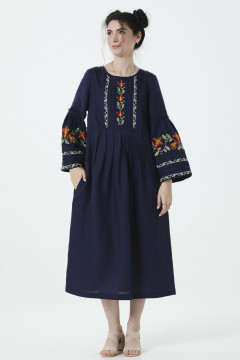 Embroidered dress "Svitozara" in dark blue