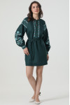 Вышитое платье «Ружина» темно-изумрудного цвета