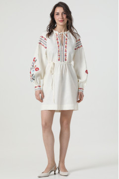 Вишита сукня «Ружина» молочного кольору