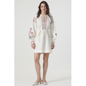 Вишита сукня «Ружина» молочного кольору