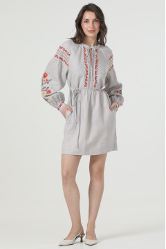 Вишита сукня «Ружина» сірого кольору