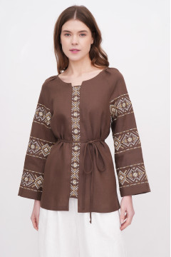 Embroidered shirt "Anisiya" brown