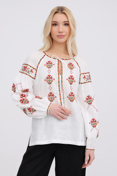 Вишиванка «Міряна» білого кольору з багатоколірним орнаментом