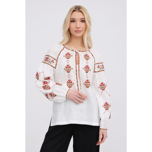Вышиванка «Міряна» белого цвета с многоцветным орнаментом