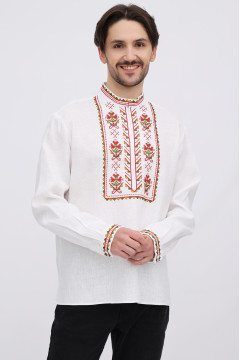 Чоловіча вишиванка «Мирон» білого кольору з багатоколірним орнаментом