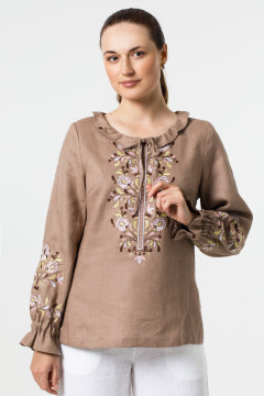 Embroidered shirt "Yanka" coffee color