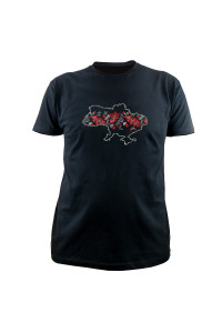 Вышитая футболка «Орнамент» черного цвета с красно-белой вышивкой