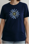 Embroidered T-shirt "Sunflower Pattern" in dark blue
