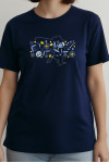 Embroidered T-shirt "Flower Ukraine" in dark blue