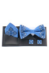 Embroidered set "David": bow tie, handkerchief, blue cufflinks