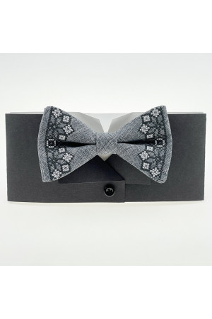 Вишита краватка-метелик «Мирон» сірого кольору