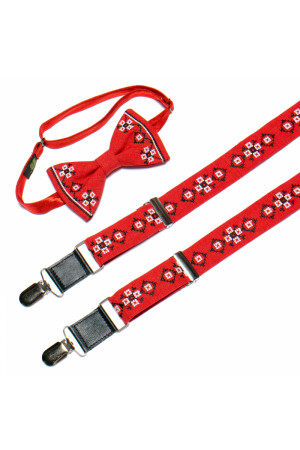 Чоловічий комплект: краватка-метелик та підтяжки червоного кольору