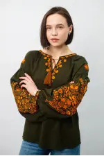 Вышиванка «Квітучий сад» цвета хаки