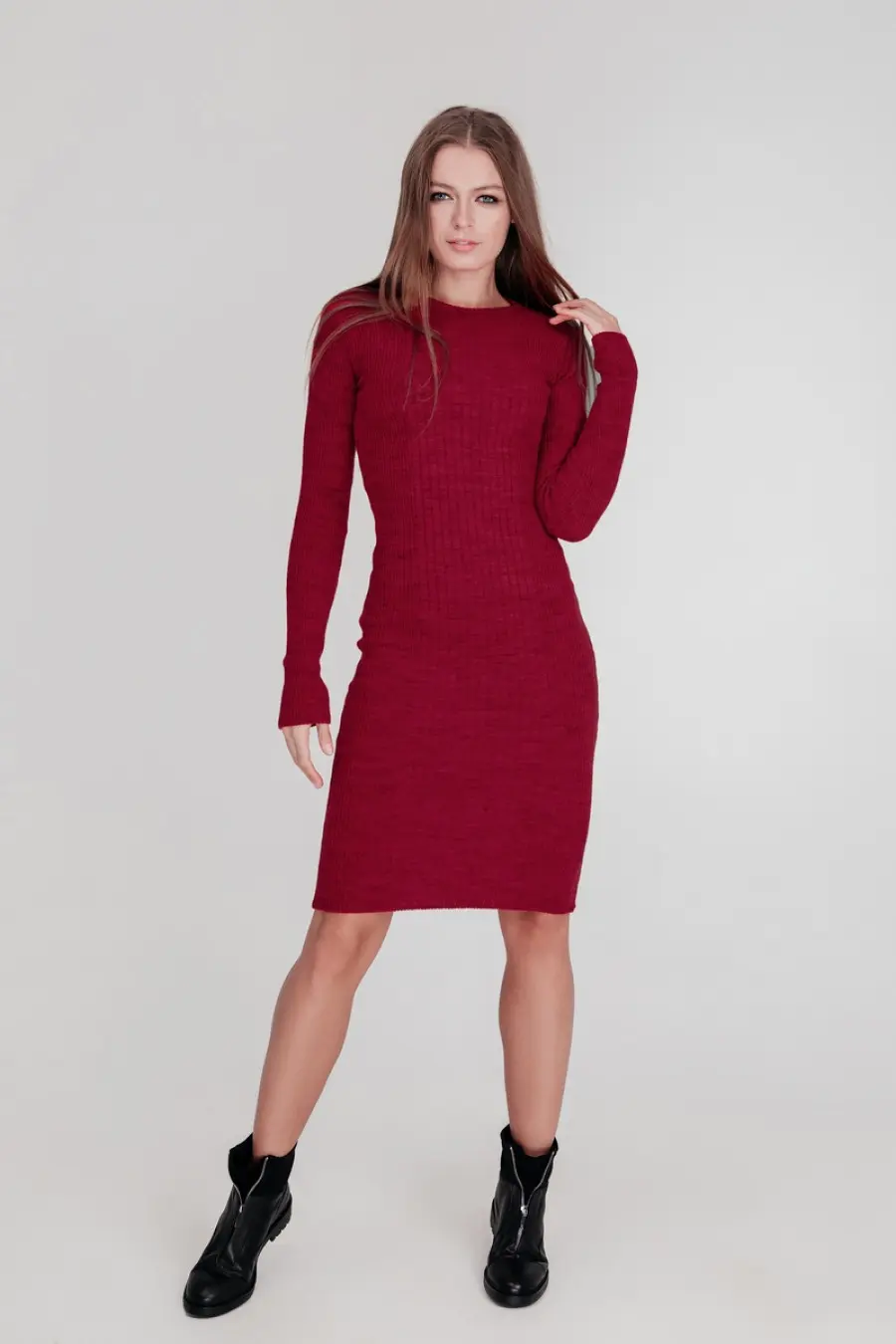 red off the shoulder dress bodycon Turtleneck Women Warm Knit Sweater Dress 2022 Autumn Winter Lantern Sl main image 0