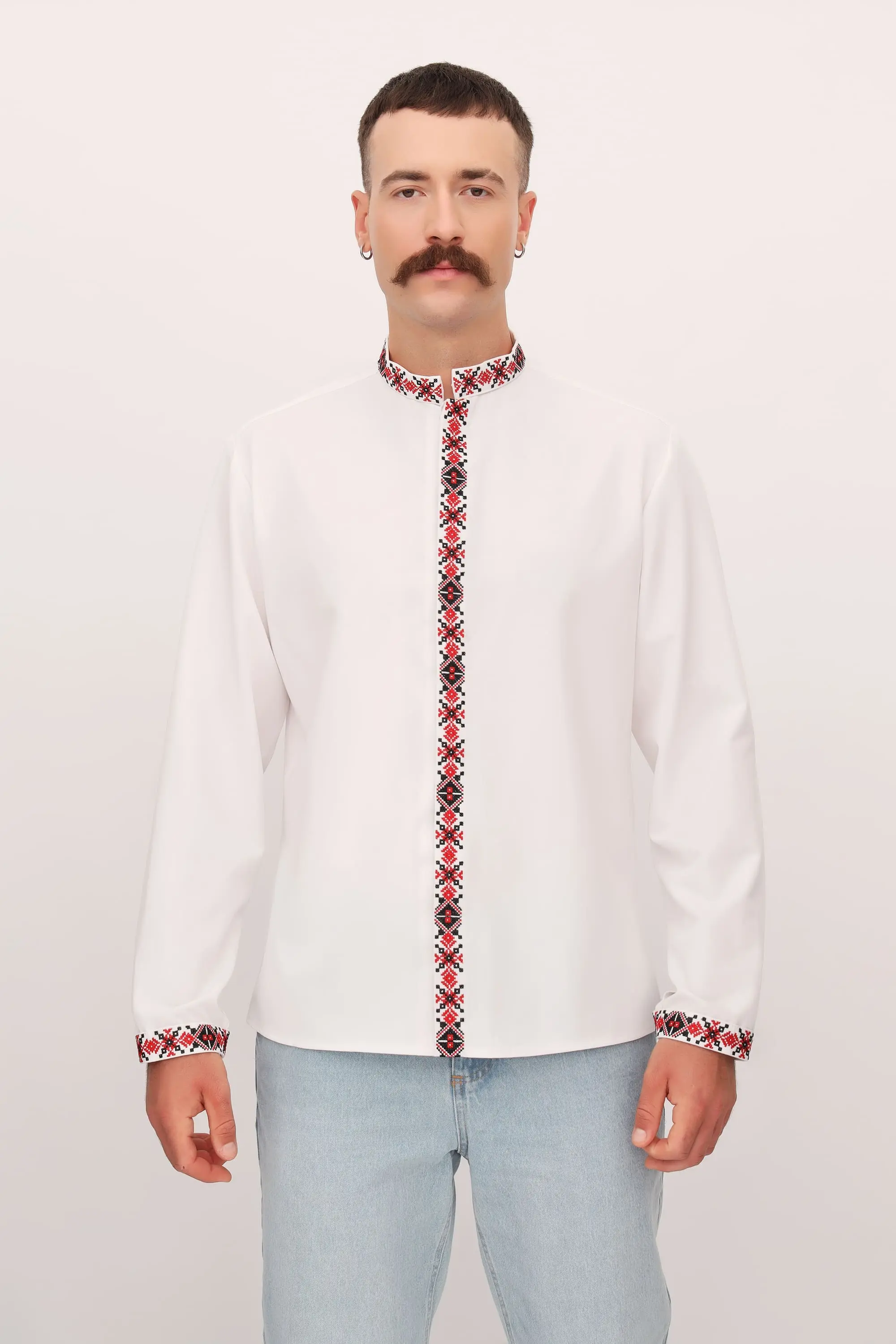 【WHITE】Embroidery shirt Men's embroidered shirt 