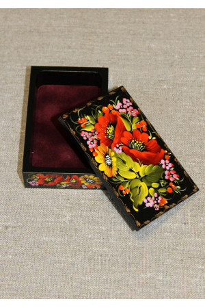 Шкатулка прямоугольная с росписью цветочным орнаментом