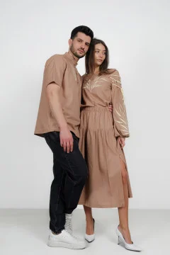 Embroidered pair set "Native Ear of Corn" in light brown
