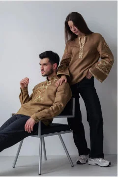 Pair of embroidered shirts "Magic Element" brown