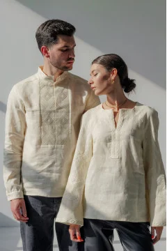 Pair of embroidered shirts "Magic Element" in milky color