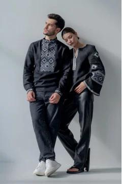 Pair of embroidered shirts "Magic Element" in black with gray ornament