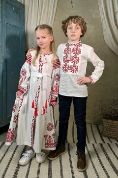 Embroidered set for a boy and a girl "Luxury" in white with red and black ornament