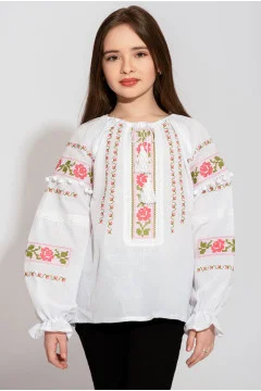 Вишиванка для дівчинки «Трояндова пісня» білого кольору