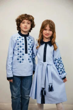Embroidered children's set with dress "Constellation of Traditions" in blue
