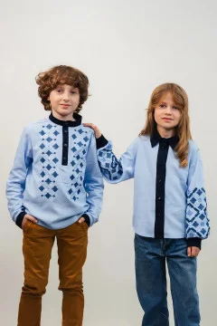 Embroidered set for a boy and a girl "Constellation of Traditions" in blue