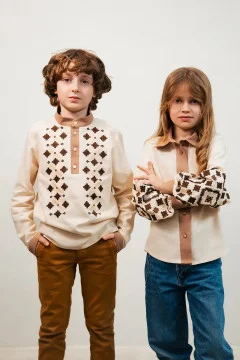 Embroidered set for a boy and a girl "Constellation of Traditions" beige